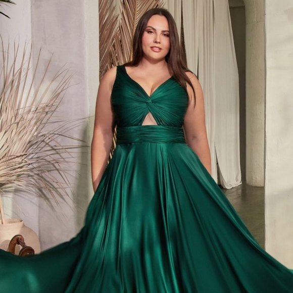 NEW LONG A-LINE SLEEVELESS SATIN DRESS WITH V-NECKLINE &...